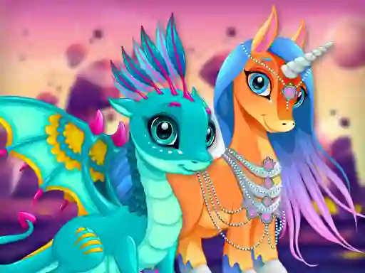 Spill Cute Unicorns And Dragons Puzzle online