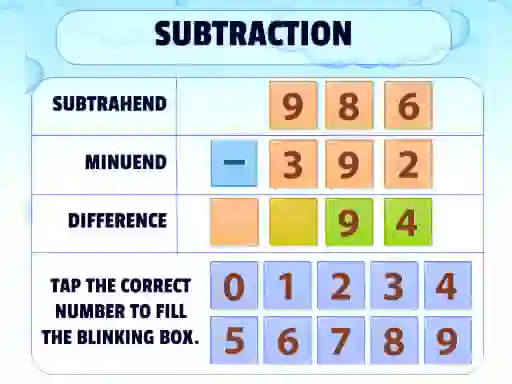 Spill Subtraction Practice online