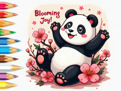 Spill Fargebok: Lille Panda Kirsebærblomster  online